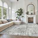 Soalmost Abstract Rug 8x10 Large Living Room Rugs Neutral Modern Washable Area Rugs for Bedroom Dining Room Non-Slip Stain Resistant Foldable Thin Rug Gray White