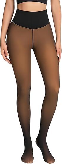 Apriddeo One-Seam Fake Sheer Fleece Lined Tights for Women, Thermal Leggings with Tummy Control & Butt Lifting Design, Small