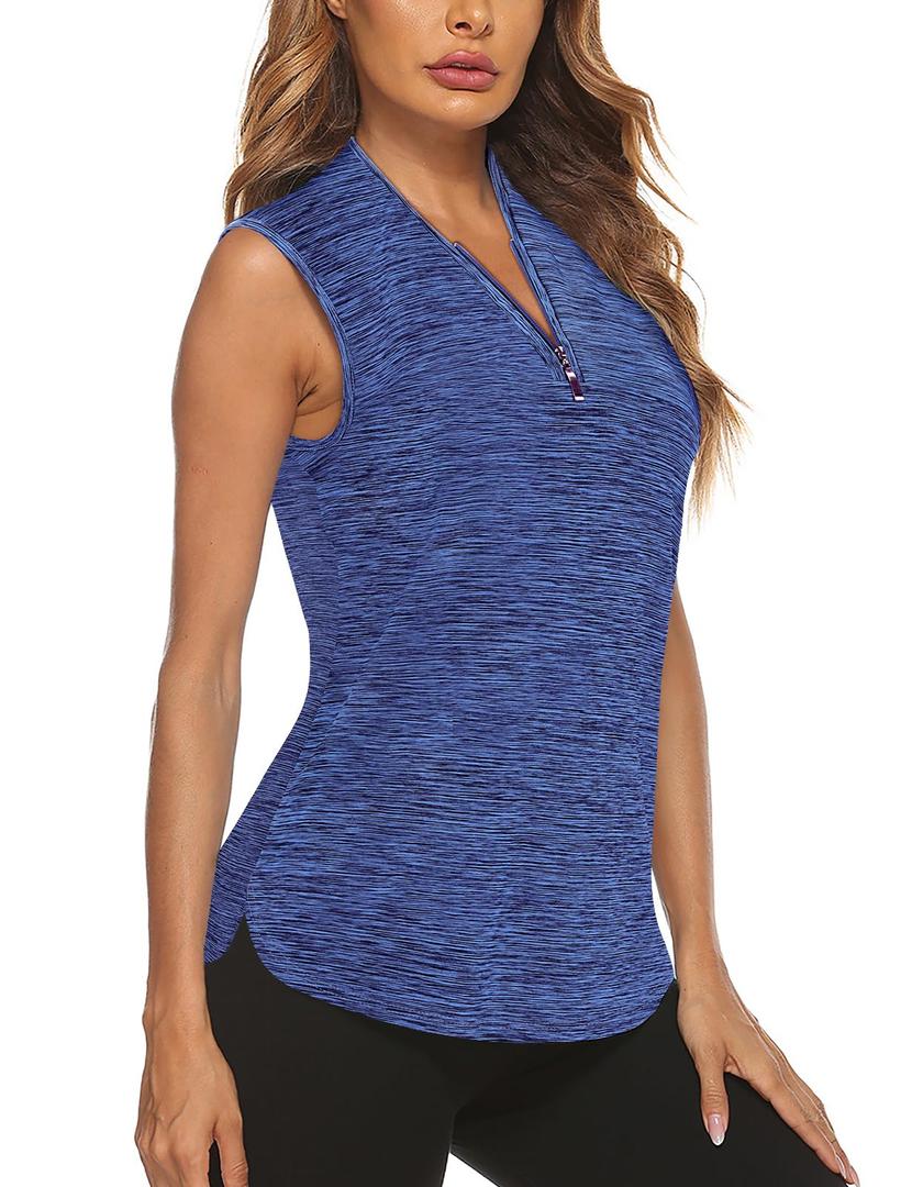 Cucuchy Style Womens Golf Shirts Sleeveless 1/4 Zip Up Moisture Wicking Tennis Polo Tank Tops M-3XL (Blue, L)