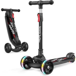 Besrey Kick Scooter for Kids Ages 3-10, 3-Wheel Folding Scooter with Adjustable Height, LED Light Wheels, Extra Wide Deck for Outdoor Activities