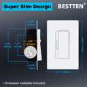 BESTTEN 3 Pack Super Slim Slide Dimmer Light Switch, Quiet Rocker, Max 300W LED, CFL, 600W Incandescent, Single Pole or 3 Way Dimmable Switch with Screwless Wallplate, ETL Listed, White