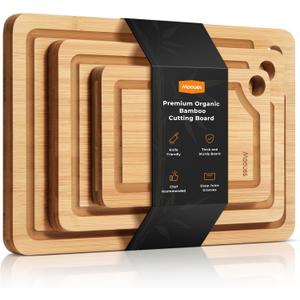 Bamboo Cutting Board for Kitchen, Knife-Friendly Wooden Cutting Boards Set 3-Piece with Juice Groove, Durable Chopping Boards for Meat, Vegetables, Fruits, Cheese(Natural)