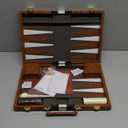 AMEROUS Backgammon Set, 15 Inches Classic Board Game with Leather Case, Folding Board, Gift Package, Portable Travel Strategy Backgammon Game Set for Adults, Kids (Medium, Brown)