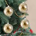 Hoteam 3 Pcs 2.36" Starburst Christmas Ball Ornaments Pipa Champagne Gold Shatterproof Christmas Hanging Ornaments Metal Glitter Tube Shaped Balls for Holiday Xmas Tree Party Decorations
