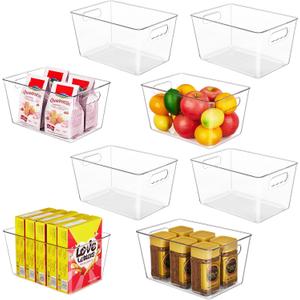 YIHONG Clear Plastic Storage Bins, 8 Pack Pantry Organizer Bins with Handle for Kitchen, Freezer,Cabinet,Closet Organization and Storage (11.2x7.5x6)