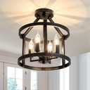 UOFUS Metal Semi Flush Mount Ceiling Light Fixture 4 Candle Holder Matte Chandelier Farmhouse Ceiling Lamp for Dining Room Bedroom Kitchen Hallway EntrywayBlack