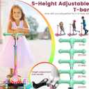 2-in-1 Adjustable Kick Scooter for Kids 3-5 (Suitable 3-12 Years),5-Level Handlebar & Removable Seat, LED Light-Up Wheels, Wide Deck, Foldable Design for Indoor/Outdoor Use - Girls & Boys