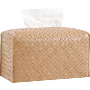 Tissue Box Cover PU Leather Tissue Holder Square Facial Tissue Case Facial Paper Organizer Dispenser for Bathroom, Vanity Countertop, Tabletop, Car, Rectangle, Khaki
