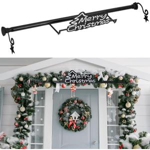 35.5" - 63" Christmas Garland Hanger for Front Door Adjustable Wreath Hanger No Nails or Screws Heavy Duty Black Metal Hook with Christmas Sign for Different Door Holding Wreath Xmas Decor
