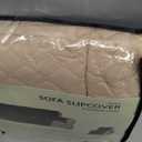 XINEAGE Quilted Chair Sofa Cover Waterproof Chair Covers for Armchair, Super Soft Washable Slipcover with Pockets & Non-Slip Elastic Straps, Thick Furniture Protector (Beige) (1 Seater Chair)