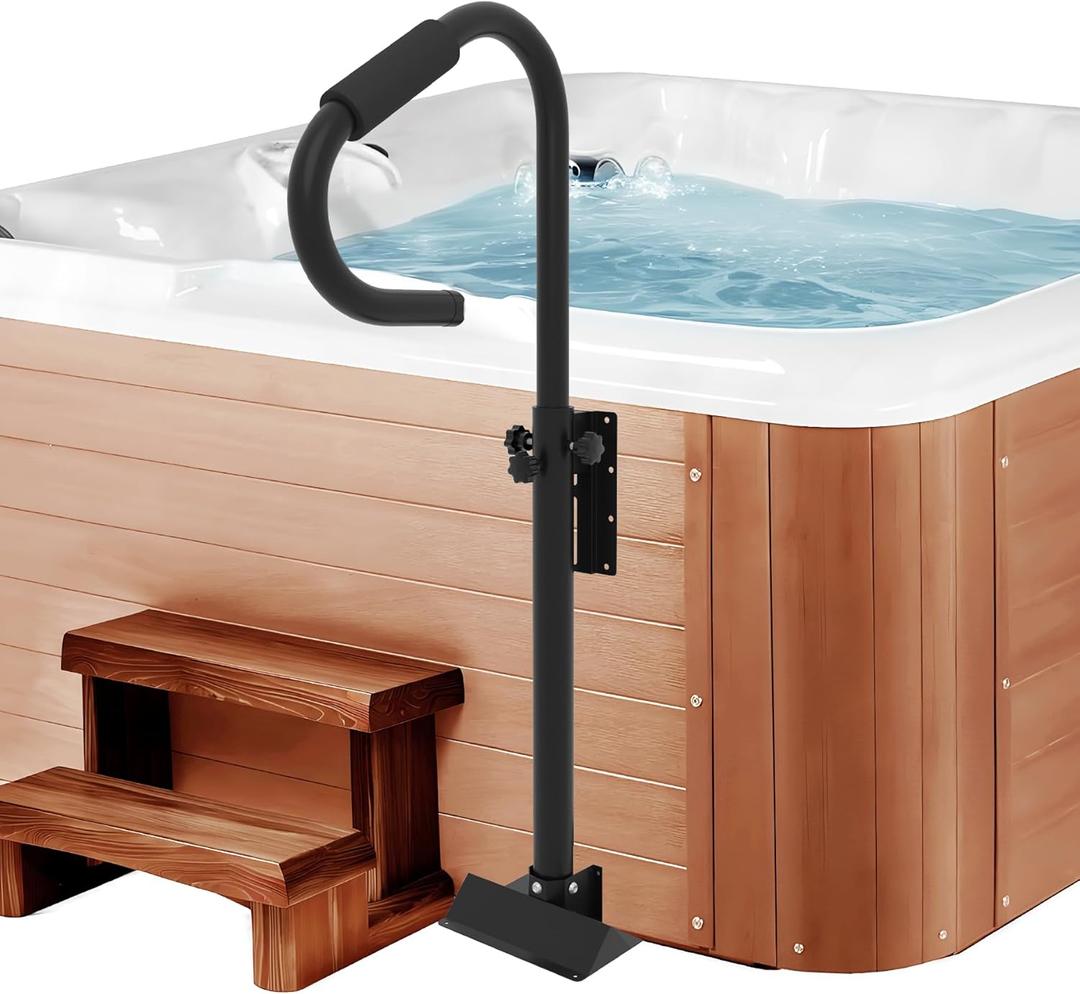 Hot Tub Handrails, 38"-58" Adjustable Height SPA Handrail with 360 Swivel Option& Non-Slip Handle, 600 LBS SPA Side Handrail Slide Under Mount Base for Indoor & Outdoor