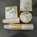 Yungyan 216 Pcs 72 Guests Greenery Plates and Napkins Party Supplies Sage Green and Gold Scalloped Disposable Eucalyptus Paper 6" Plates, Napkins and 9 oz Cups Set for Baby Shower Wedding Decoration