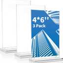 Acrylic Sign Holder 4x6 Inch, 3 Pack Sign Holders Vertical , Double Sided Display Clear TableTop Sign Holder, Acrylic Paper Holder for Wedding Reception, Party Decoration, Numbers Picture Frames
