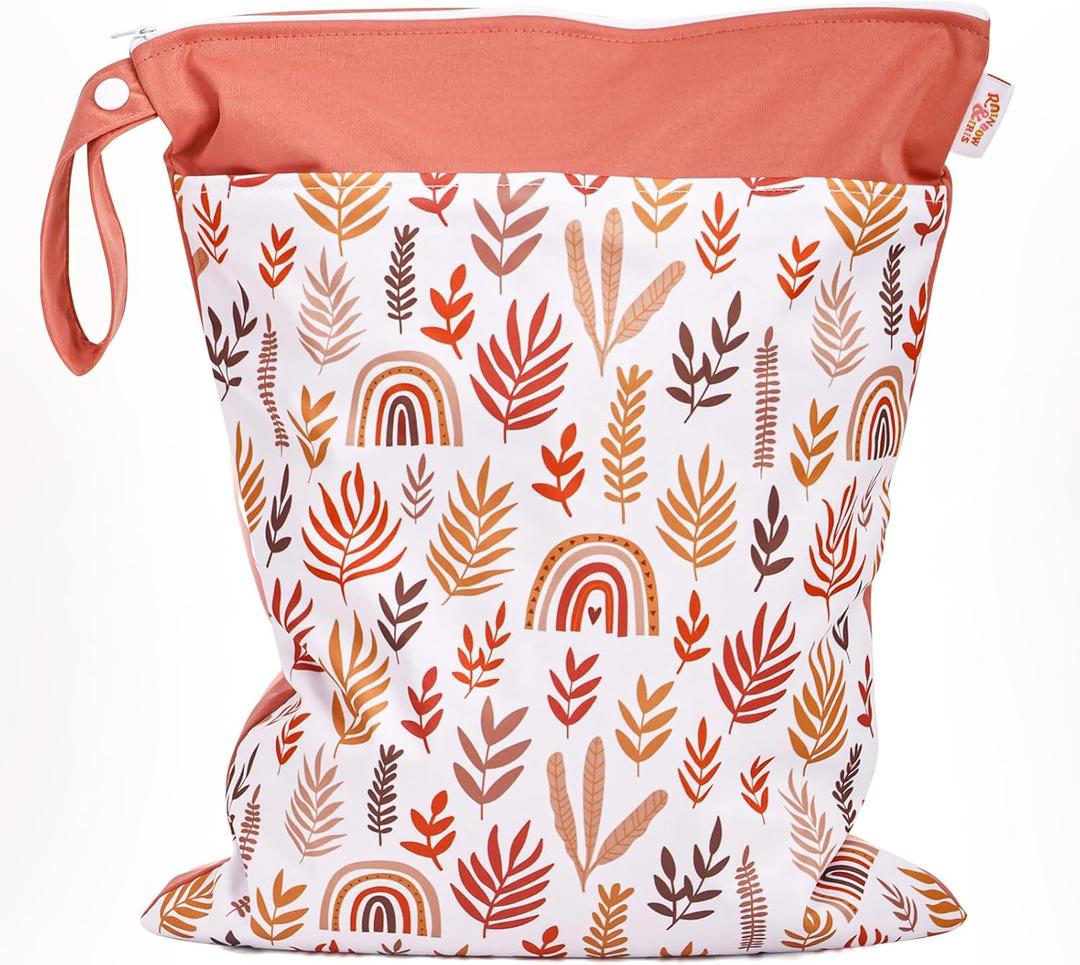 2 x Wet Bag,Wet Dry Bag,Wet Bag for Swimsuit,With Two Zipper Wet dry Pouch,Waterproof Reusable Rainbow Multicolored Leaf