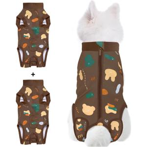 Dog Surgery Recovery Suit, Post Surgery Protective Wear with Pee Hole, Unisex Pet Surgical Vest for Wound Care, Spay/Neuter Healing (2 Packs Brown, Medium)