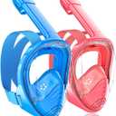 QingSong Kids Snorkel Mask Full Face, Snorkeling Set with Camera Mount, Foldable 180 Degree Panoramic View Snorkeling Gear Anti-Fog Anti-Leak (X-Small, 1Blue/1Pink)