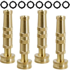 Triumpeek Solid Brass Hose Nozzle, 4 Pack 4"L Heavy Duty Brass Garden Hose Nozzle with 8 Rubber Washers