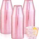 Ciaell 300PCS Clear Pink Plastic Cups - 9 Oz Heavy Duty Plastic Cups - Clear Party Cup Disposable Cup for Parties & Weddings & Party
