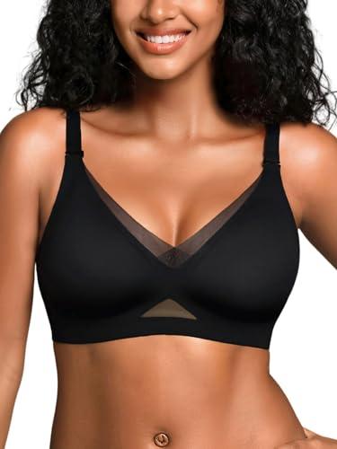 Cuteio Wireless Bras for Women No Underwire, Seamless V Neck Mesh Bralette with Support, Everyday Full Coverage Comfortable Bra Black XL Cuteio Wireless Bras for Women No Underwire, Seamless V Neck Mesh Bralette with Support, Everyday Full Coverage Comfortable Bra Black XL