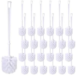 Mimorou 12 Pcs White Toilet Brush, Bathroom Toilet Bowl Brush, Soft Bristle Long Handle Plastic Toilet Scrubber for Bathroom