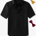 Boys Short Sleeve Dress Shirts Solid Poplin Soft Stretch Fabrics with Two Bow Tie Set, M