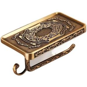 Antique Bronze Bathroom Organizer with Phone Shelf,Towel Roll&Tissue Holder-Vintage Style Aluminum Wall-Mounted Toilet PaperRack(E)