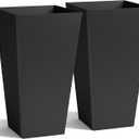 Worth Garden 20" Tall Planters Set of 2 – Large Black Tapered Plastic Flower Pots for Indoor & Outdoor Use – Modern Plant Containers with Drainage Holes – Ideal for Front Porch, Patio, Balcony
