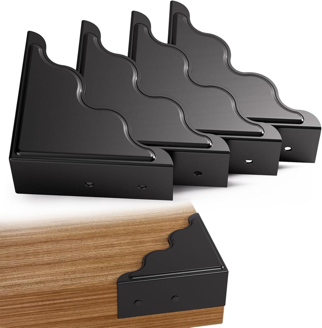 Table Metal Corner Protector, Minimalist-Style Decorative Desk Edge Safety Guard, Cabinet Furniture Edge Corner Guards, Boxes Bumpers Protectors for Preventing Damage and Decoration (4 Pcs, Black)