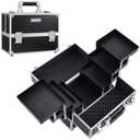FRENESSA Makeup Train Case Makeup Case 11.8 Inch Large Cosmetic Box Organizer Travel Storage Professional Make Up Train Carrying Case with 6 Trays Locking Hard Vanity Storage Black