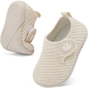FEETCITY Toddler Barefoot Shhoes Baby Walking Shoes Kids Slip On Shoe Boys Girls Sport Sneakers Lightweight Tennis Shoe Beige 14.3