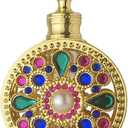 Leadigol 10ML Dubai Arabic Style Rhinestone Empty Perfume Bottle,Refillable Empty Perfume Portable Cosmetic Container Alloy Golden Essential Oil (no perfume in bottle)