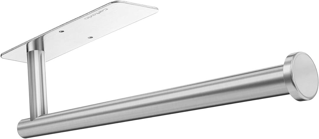 Paper Towel Holder Under Cabinet - Wall Mount & Self-Adhesive, Silver Stainless Steel, Hanging Paper Towels Holder for Kitchen & Bathroom, Strong Stick-On or Screw Mount Kitchen Paper Towel Rack