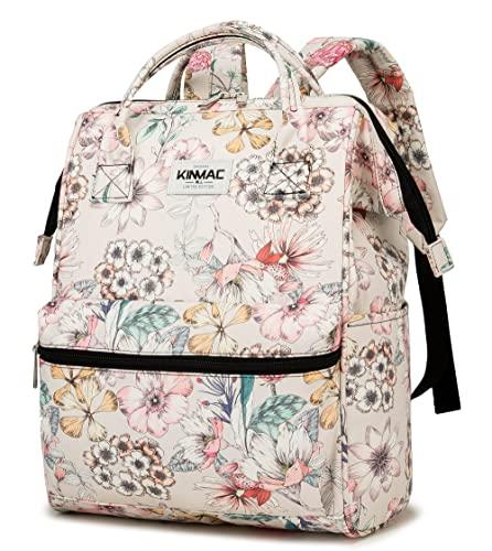 Kinmac Wide Open Style Laptop Backpack for Laptop Up to 15.6 Inch Men Women Travel Outdoor Backpack (Floral)