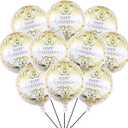 10PCS Happy Anniversary Party Balloons Anniversary Party Decorations White Gold Aluminum Balloon for Women Men