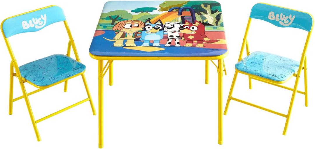 Bluey Kids Table and Chair Set, 3 Piece Folding Activity Set with Square Table & 2 Chairs,Furniture for Playroom, Crafting, Ages 3+, Onesize