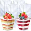 Zubebe 100 Pack 8 Oz Square Plastic Cups, Appetizer Dessert Cups Clear Plastic Disposable Small Tumbler for Ice Cream, Fruit Puddings, Desserts, Appetizers Wedding Party Catering Supplies