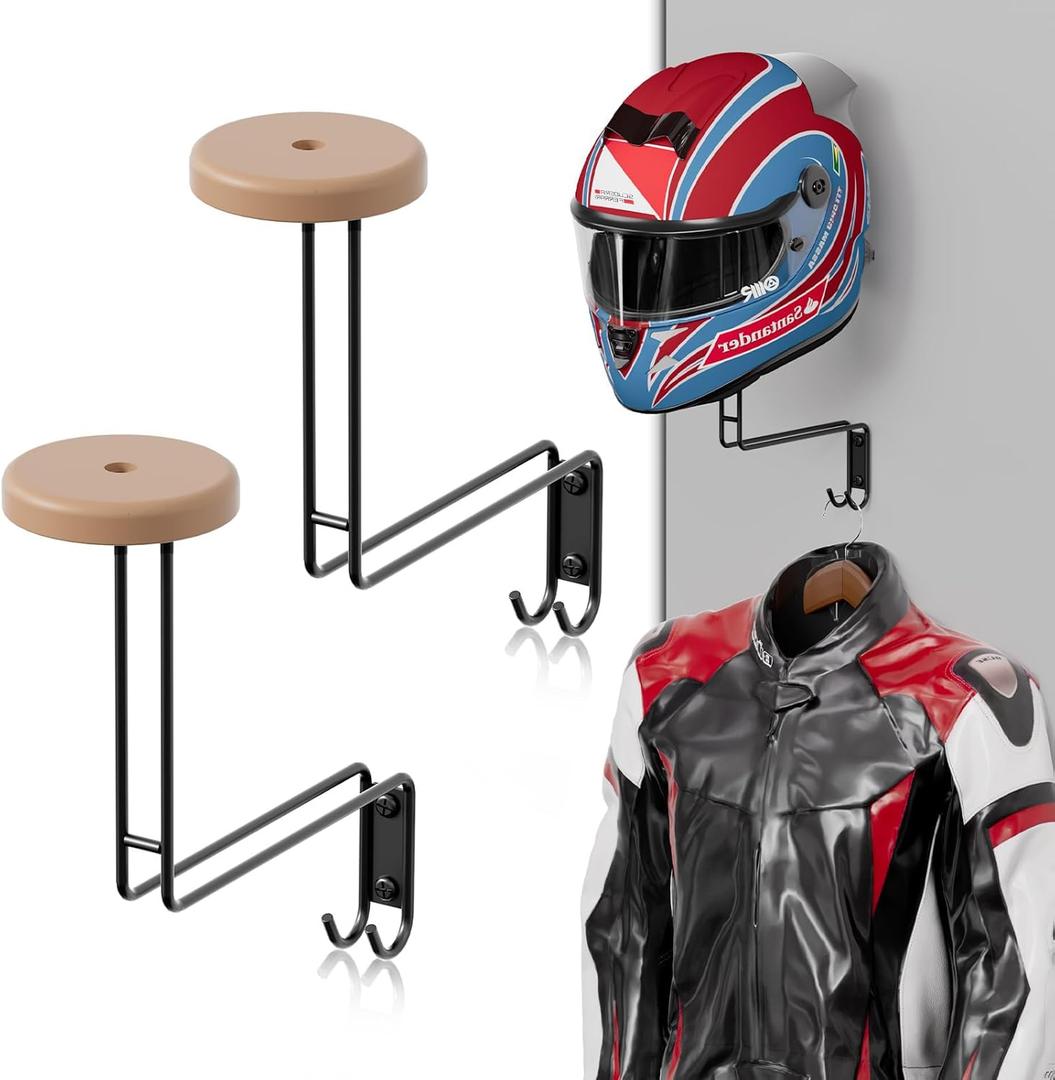 Motorcycle Helmet Holder Wall Mount, 2 Pack Motorcycle Helmet Rack - Motorcycle Accessories Organizer for Entryway or Garage