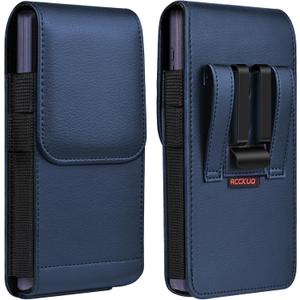 ACCKUO Leather Phone Holster with Strong Metal Belt Clip and Magnetic Closure Compatible with iPhone 16/15/14/13/12 Pro and Non-Pro, Galaxy S25 S24 S23 S22, M-Blue