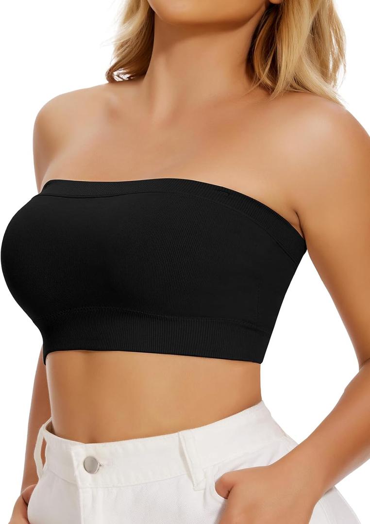 JOYSHAPER Strapless Bras for Women Wireless Bandeau Bra Push Up Bra Anti-Slip Strapless Tube Top Padded Bralette (Medium, 1#black)