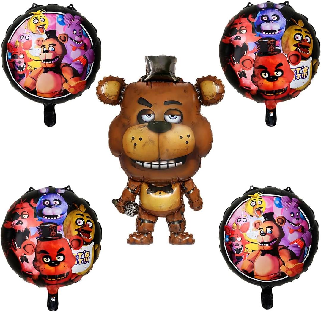 GeRRiT 5pc Birthday Party Foil Balloons For Five Nights at Freddy's Party Decorate Supplies For Five Nights at Freddy's