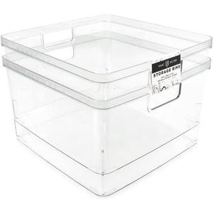 Isaac Jacobs 2-Pack Square Clear Storage Bins (10” L x 10” W x 6.1” H) w/Cutout Handles, Plastic Organizer for Home, Office, Kitchen, Fridge/Freezer, Bathroom, BPA Free, Food Safe (2-Pack, Square)