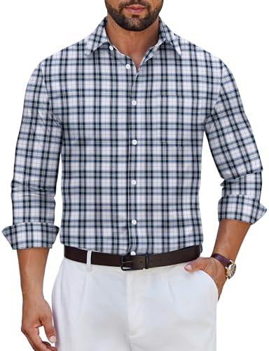 COOFANDY Men's Long Sleeve Plaid Button Down Cotton Wrinkle Free Dress Shirt | Cotton Dress Shirts, Wrinkle Free Fabric, Plaid Neck and Cuff Design. Ideal Business Travel and Meetings or Everyday Wear, Medium