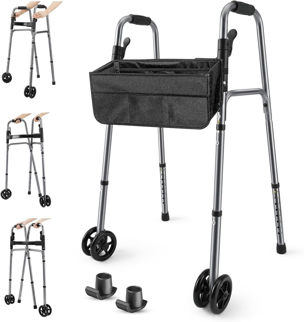 Folding Walker for Seniors with Basket：Standard Walkers for Seniors Elderly