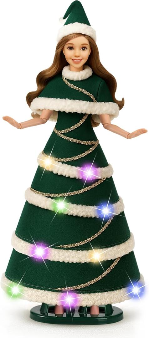 11.5-Inch Light-Up Decorative Doll with LED Dress,3 Lighting Modes (Slow Flash, Fast Flash, Steady On),Display Stand Included – A Magical Gift for Girls