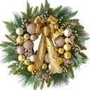 Christmas Wreath with Lights, 24 Inch Christmas Wreaths for Front Door with Christmas Ball Ornaments, Lifelike Pine Cones Berries & Bow, Christmas Door Wreath for Indoor Outdoor Wall Decor