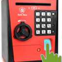 Kids Safe Box with Fingerprint Code, Talking Piggy Bank, ATM Savings Bank for Real Money, Great Toy Gift for Children(Black/Red)