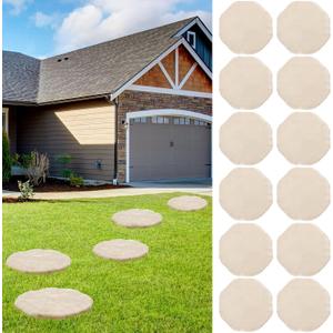12 Pack 15.5" Garden Stepping Stones Outdoor Octagon Resin Stepping Stone with Ground Stakes Plastic Decorative Pathway Pavers for Walkway Garden Lawn Yard Home