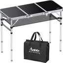 Anbte Folding Camping Table with Storage Net, 3ft Camping Table Aluminum Folding Table with 3 Adjustable Height Max 27.1 Inch Picnic Table Portable Table for Outdoor Backyard BBQ, Black