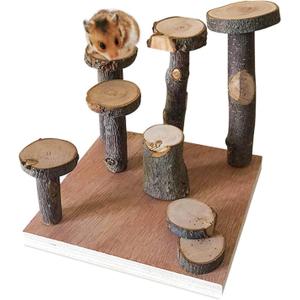 Hamster Climbing Wooden Stand Platform Hamster Cage Playground Natural Wood Bridge ramp Toys for Dwarf Hamsters Syrians Gerbil Mouse Rat (Medium)