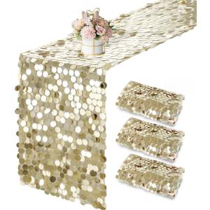 3 Packs Champagne Sequin Table Runner 12 x 108 Inch Glitter Rectangle Big Sequin Table Runner for Wedding Party Birthday Christmas Halloween Decoration (Blue, M)